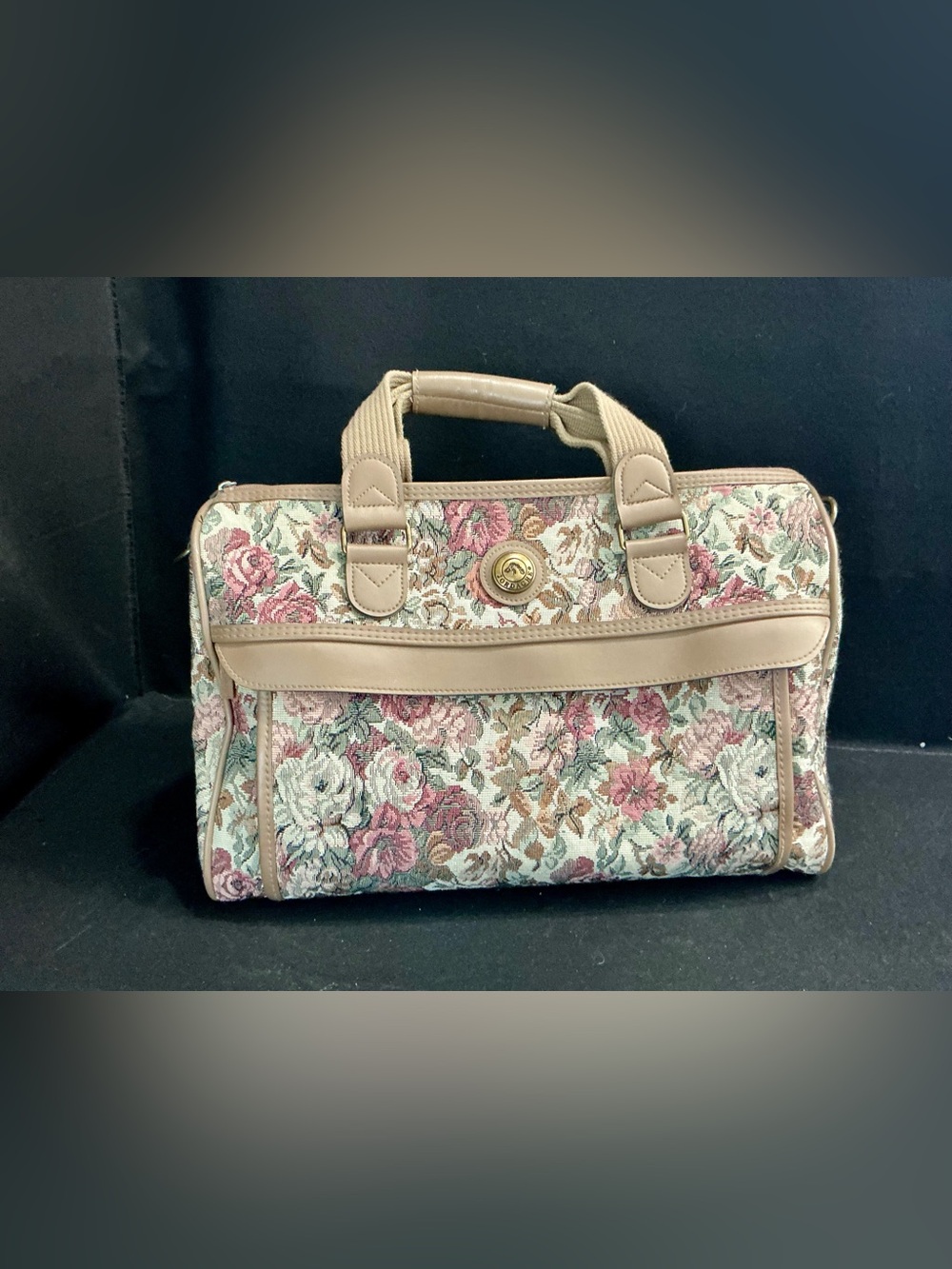 VTG 80s Jordache Floral Jacquard Tapestry Travel Bag - Pink & Taupe Carry-On